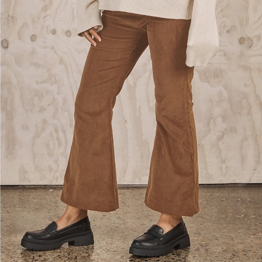 Anne Maternity Corduroy Flare Pants, Camel, M